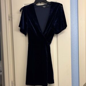 Navy Velvet Wrap Dress M